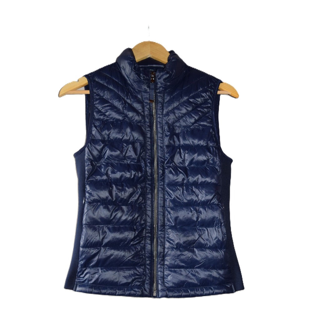 Gap Puffer Vest Womens XS Navy Blue Excellent Quilted Zip Up Knit Sides